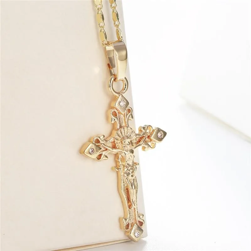 Golden Jesus Christ Crucifix Pendant with Diamond Accent