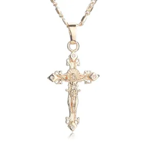 Golden Jesus Christ Crucifix Pendant with Diamond Accent