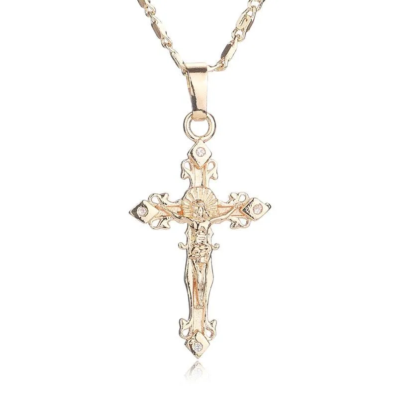 Golden Jesus Christ Crucifix Pendant with Diamond Accent