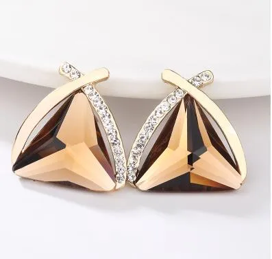 Golden Triangle Shape Crystal Style Stud - 3 Colors