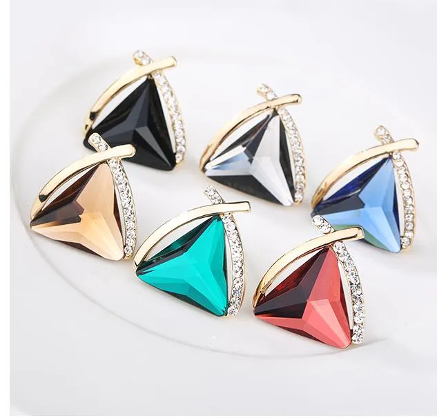 Golden Triangle Shape Crystal Style Stud - 3 Colors