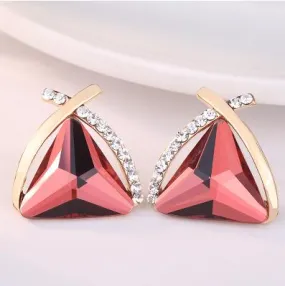 Golden Triangle Shape Crystal Style Stud - 3 Colors