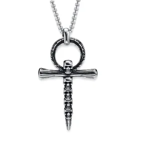 Gothic Silver Skull Cross Pendant Stainless Steel Necklace