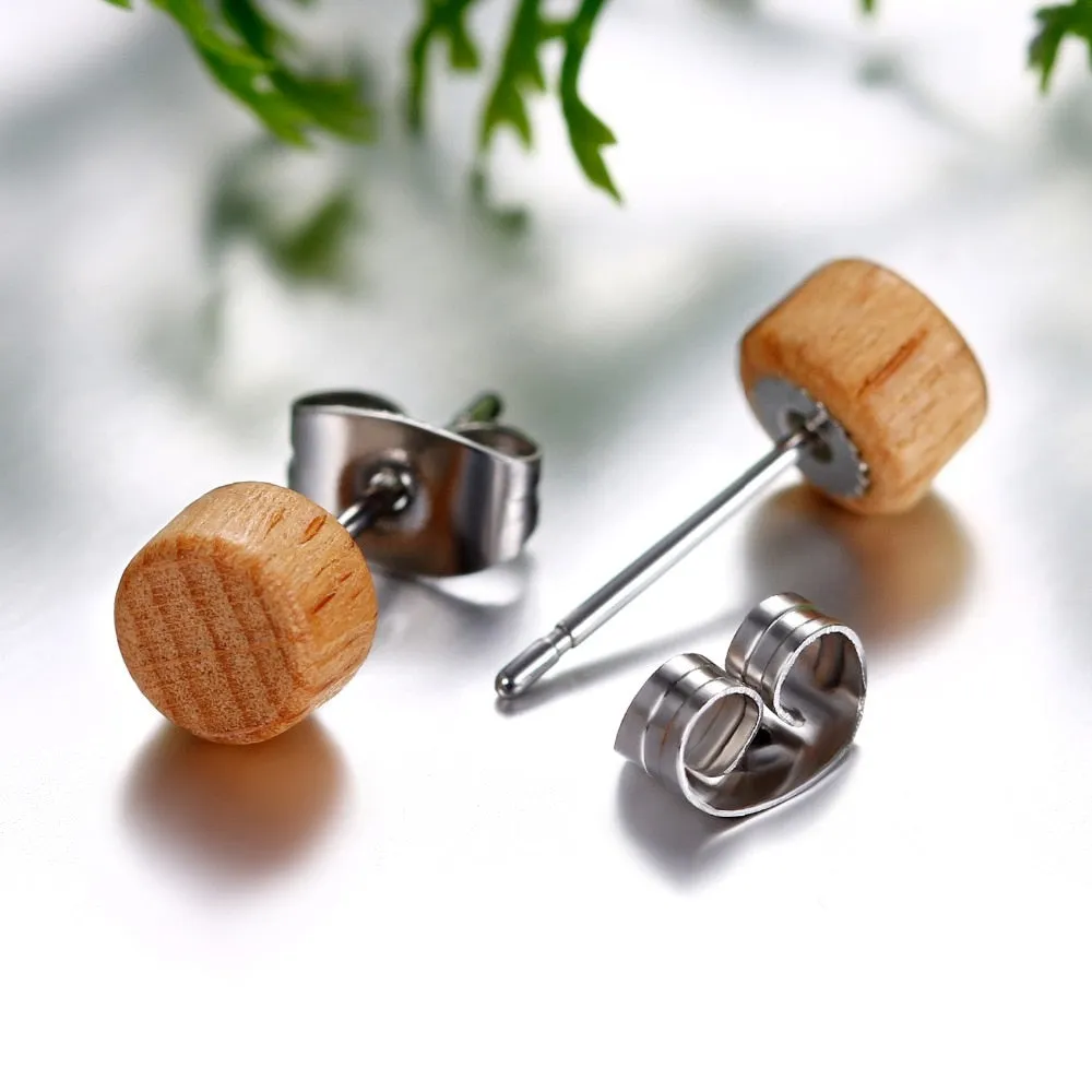 Gothic Wood Punk Rock Stud Earrings