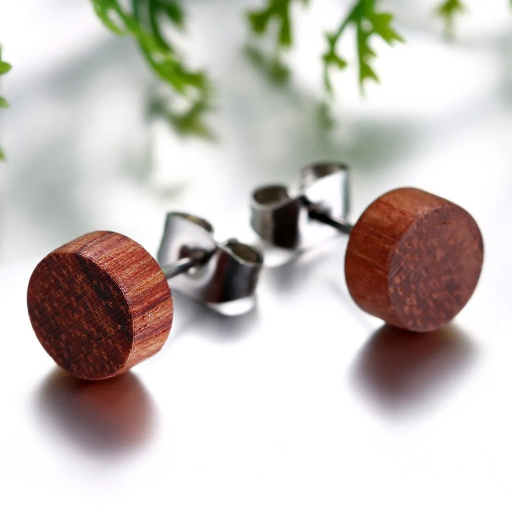 Gothic Wood Punk Rock Stud Earrings