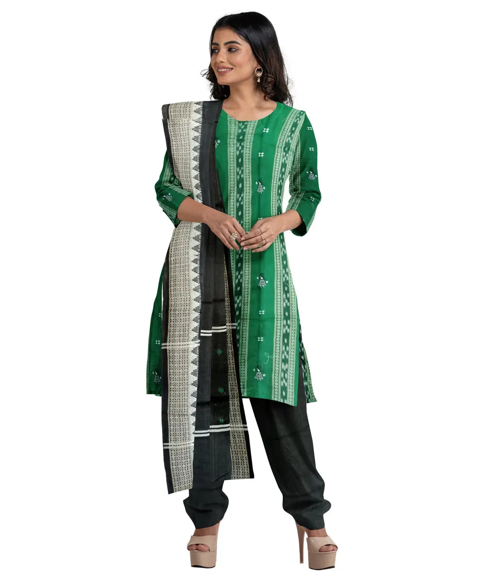 Green black handwoven cotton nuapatna dress material