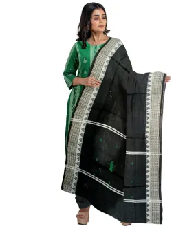 Green black handwoven cotton nuapatna dress material