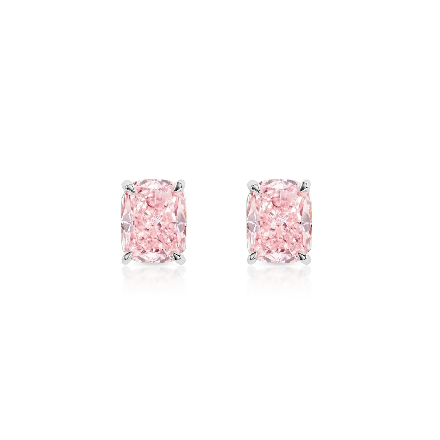 Haisley 5 Carat VVS1 Fancy Vivid Pink Cushion Cut Diamond Stud Earrings in 14k White Gold. GIA Certified