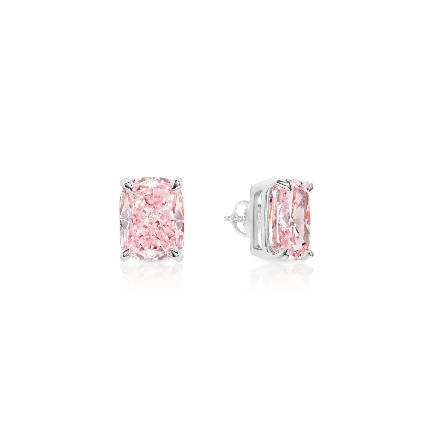 Haisley 5 Carat VVS1 Fancy Vivid Pink Cushion Cut Diamond Stud Earrings in 14k White Gold. GIA Certified