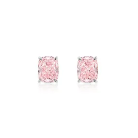 Haisley 5 Carat VVS1 Fancy Vivid Pink Cushion Cut Diamond Stud Earrings in 14k White Gold. GIA Certified