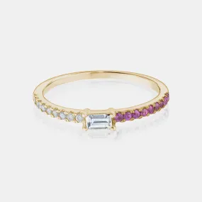 Half Diamond Half Pink Sapphire Baguette Ring