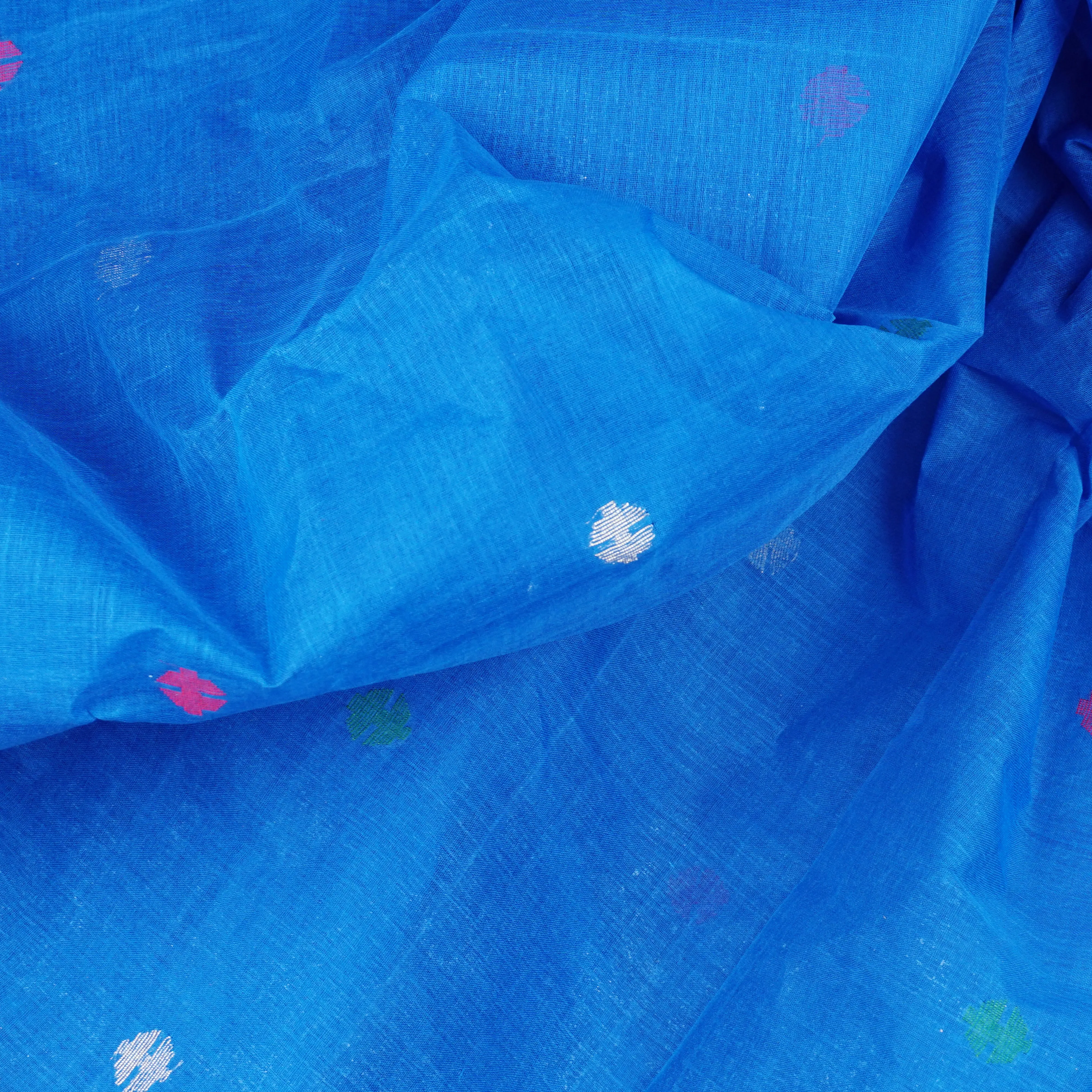 Handwoven Blue Bengal Cotton Saree - 1828T008524DSC