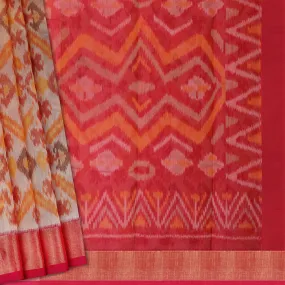 Handwoven Cream with Pink Silk Cotton Saree - 1698T007863DSC