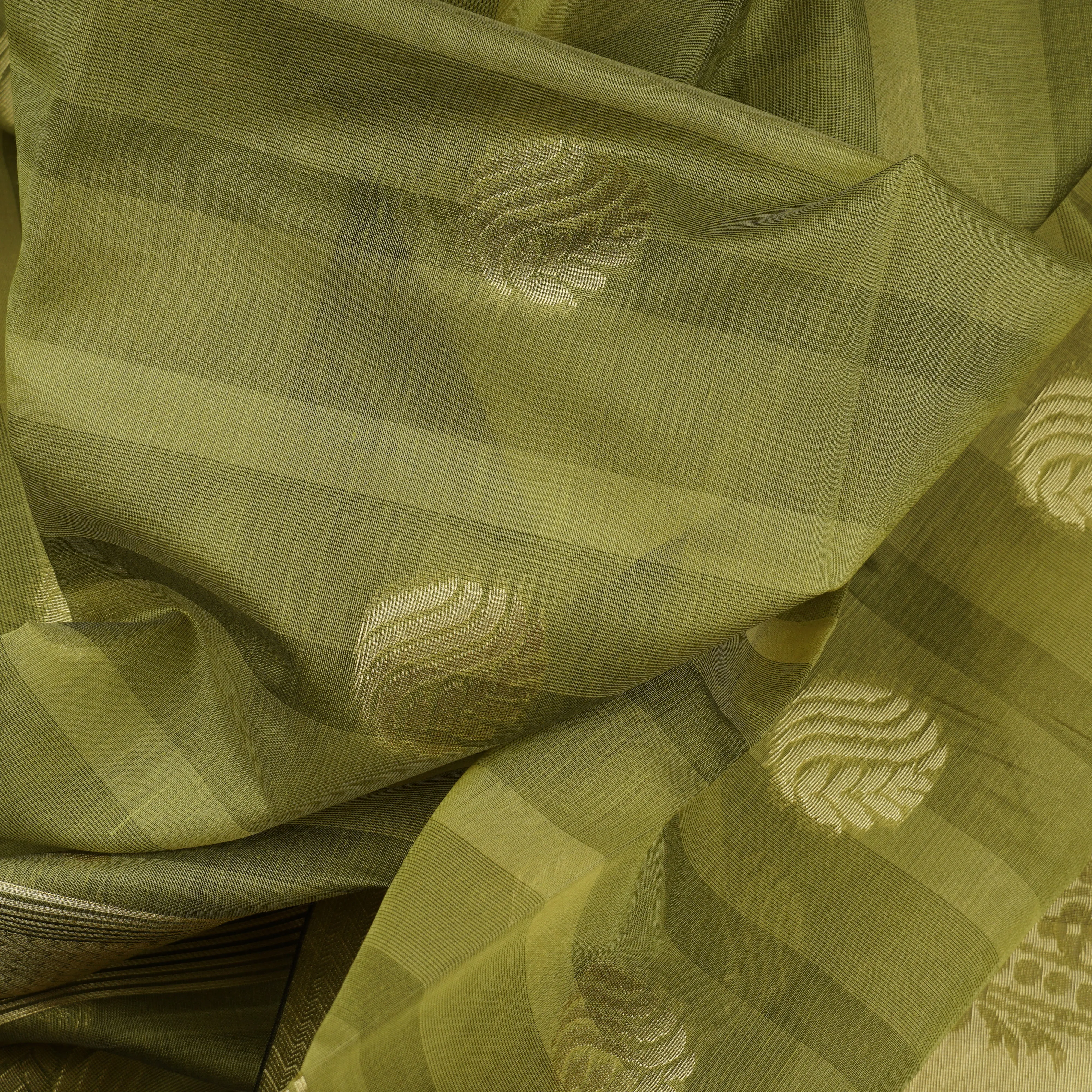 Handwoven Green Cotton Saree - 1730T007790DSC