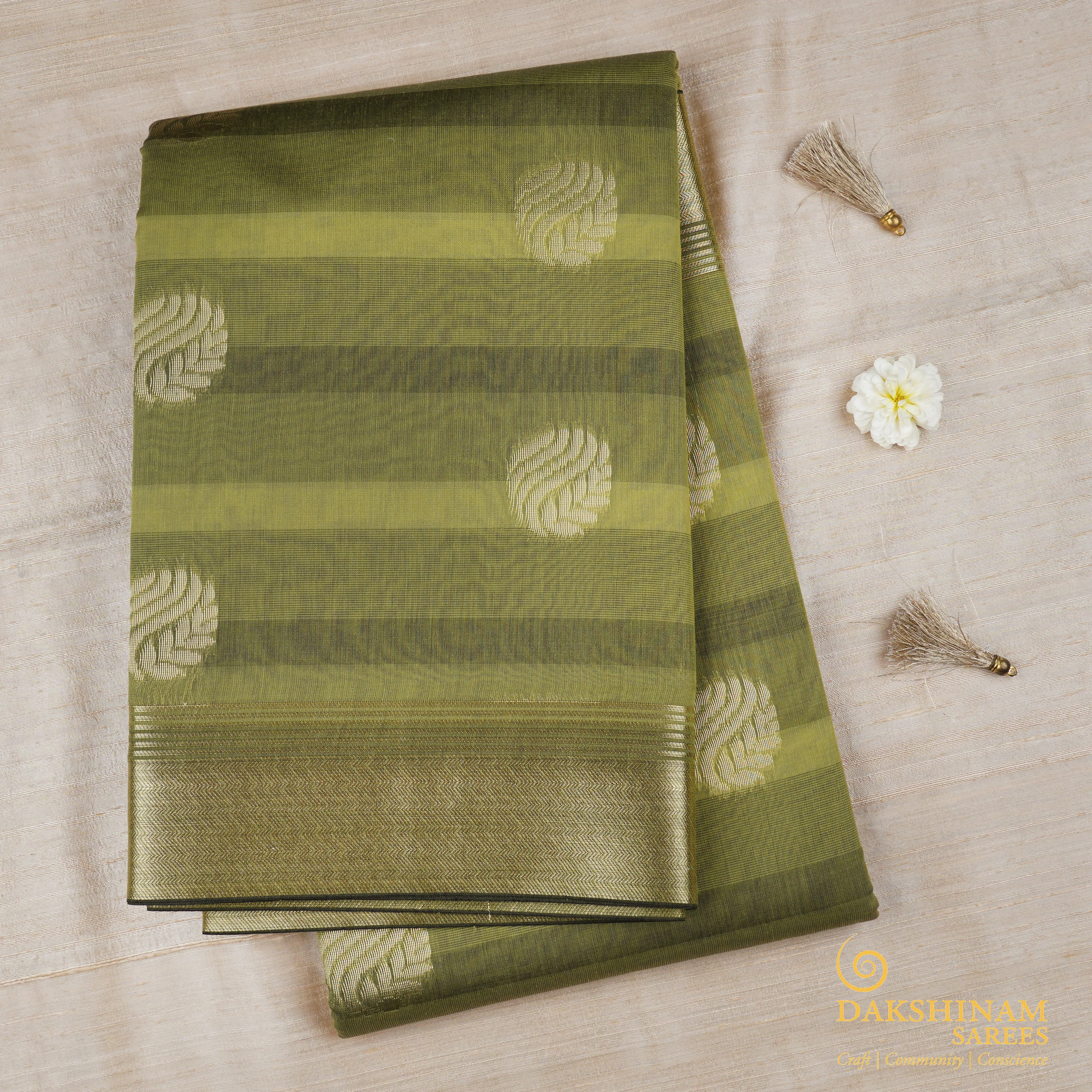 Handwoven Green Cotton Saree - 1730T007790DSC