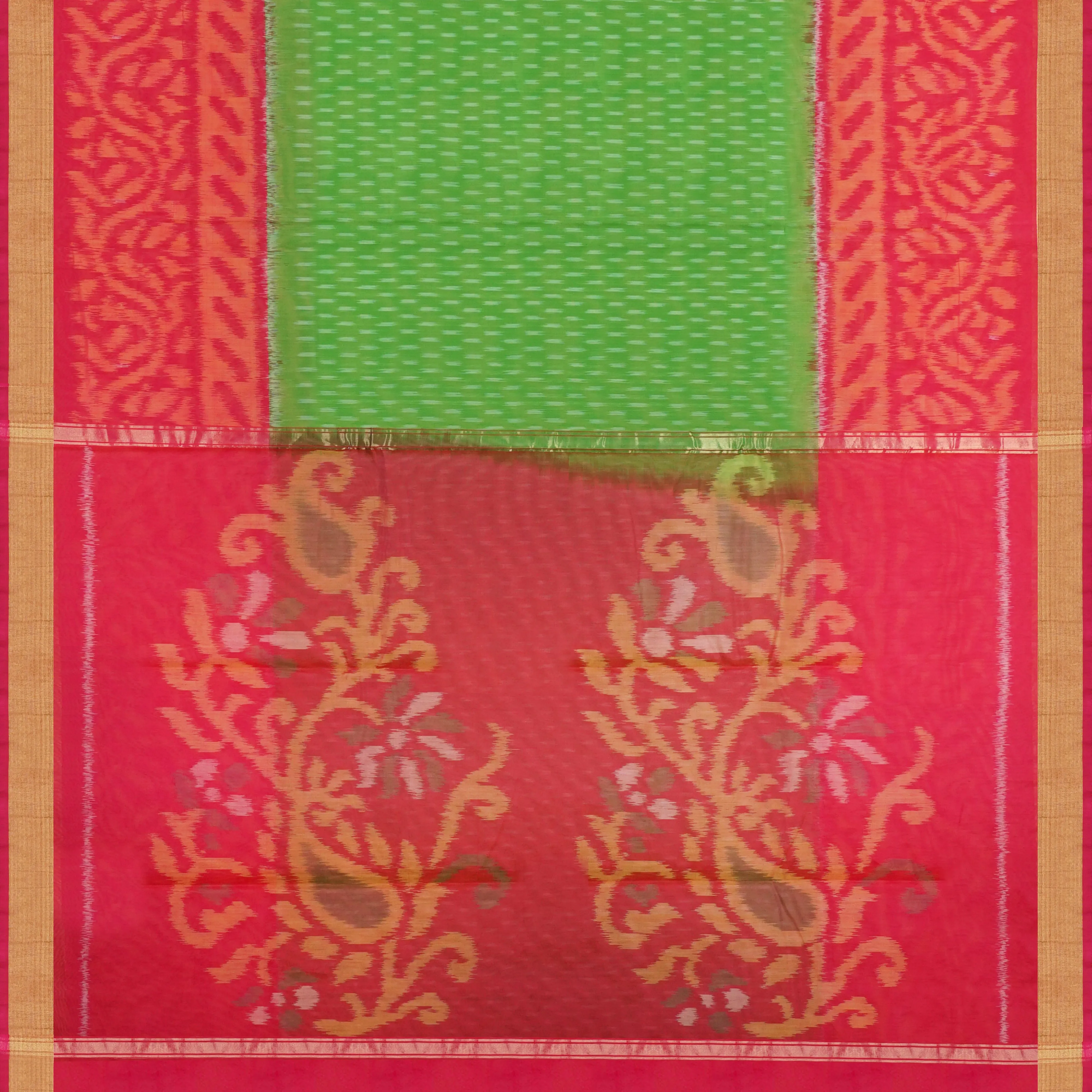 Handwoven Green with Pink Silk Cotton Saree - 1703T007854DSC