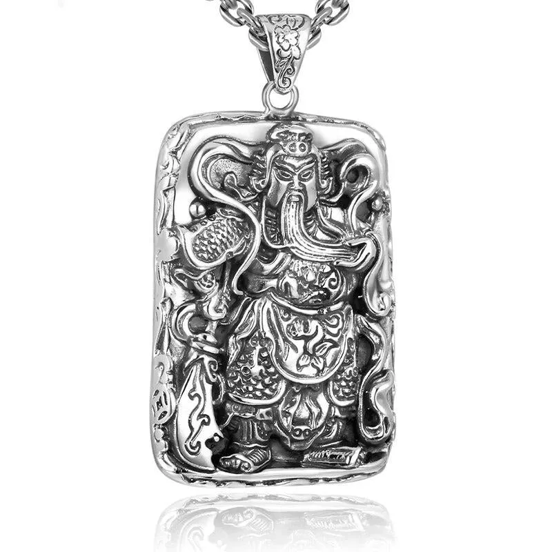 Hero Guan Yu 925 Sterling Silver Vintage Pendant Necklace