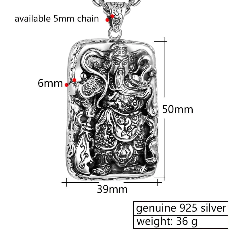 Hero Guan Yu 925 Sterling Silver Vintage Pendant Necklace