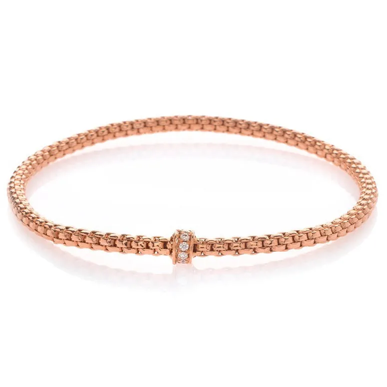 Hulchi Belluni Bracelet Single Pave Diamond Barrel Bead Rose Gold Small