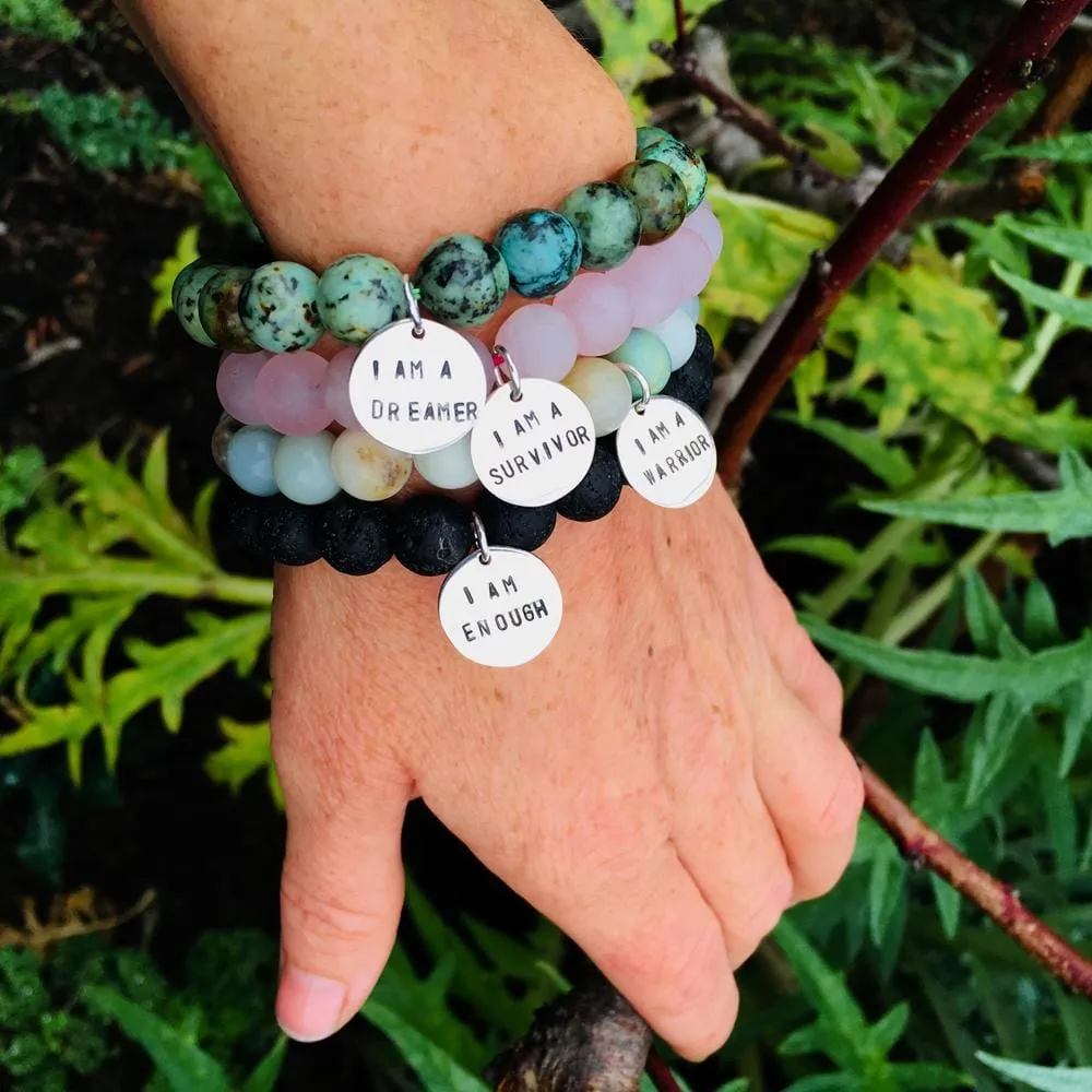 I am a Survivor - Affirmation Bracelet with Rose Quartz