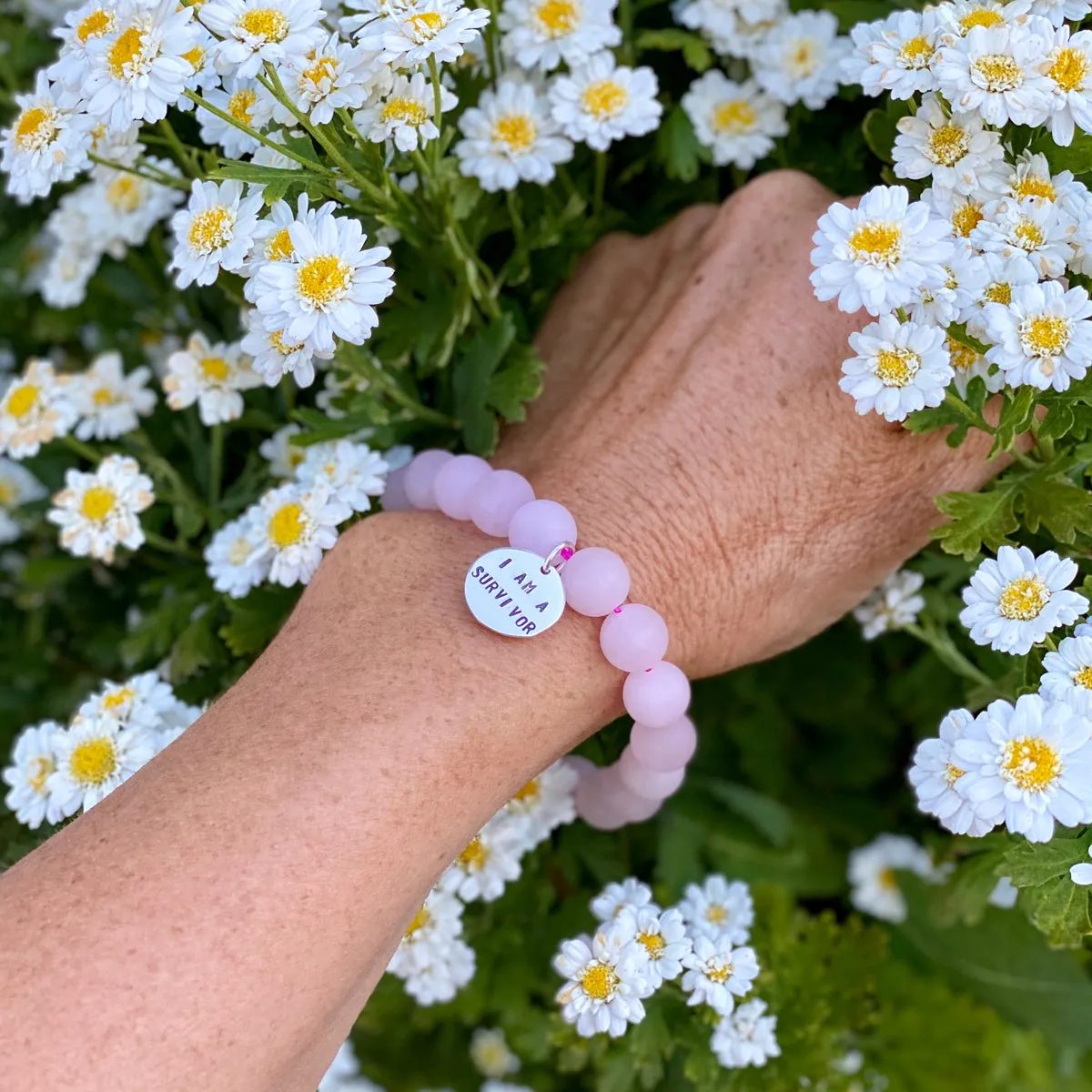 I am a Survivor - Affirmation Bracelet with Rose Quartz