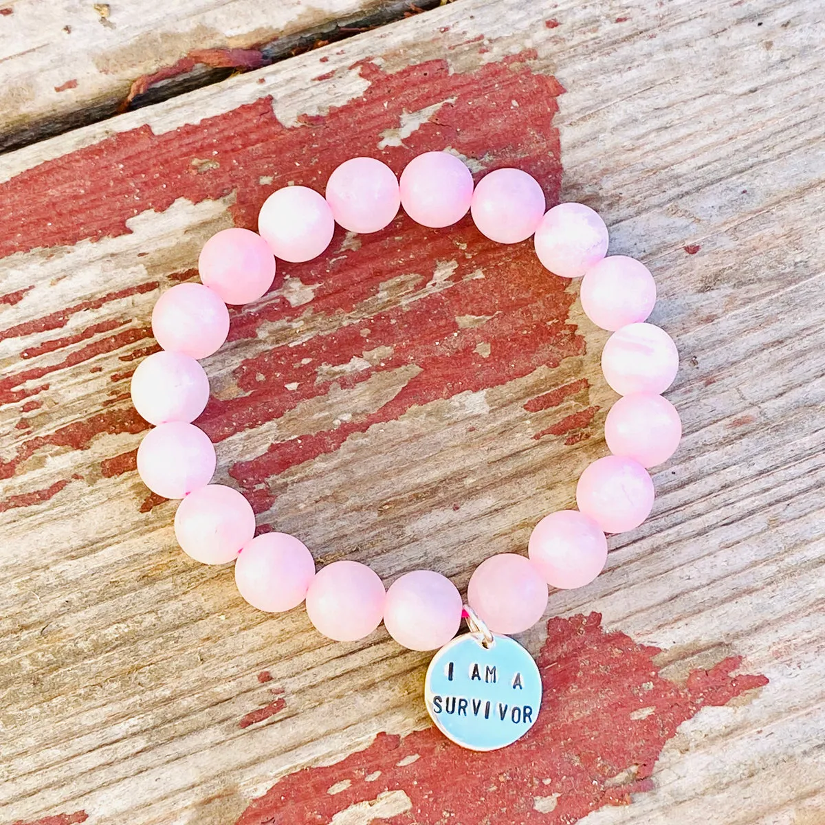 I am a Survivor - Affirmation Bracelet with Rose Quartz