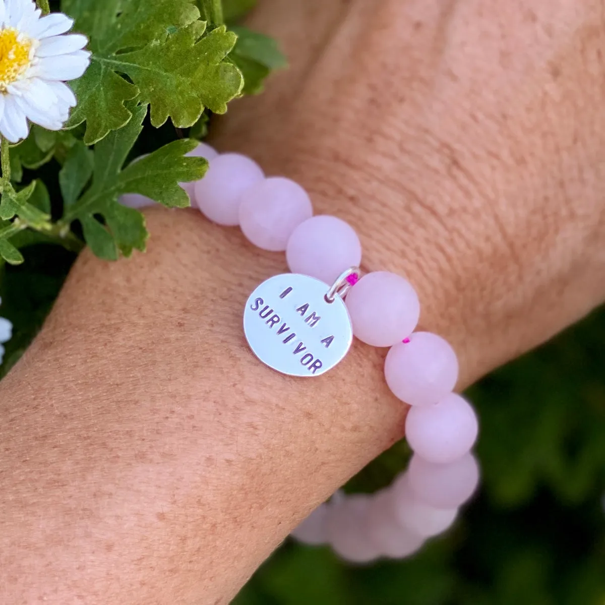 I am a Survivor - Affirmation Bracelet with Rose Quartz