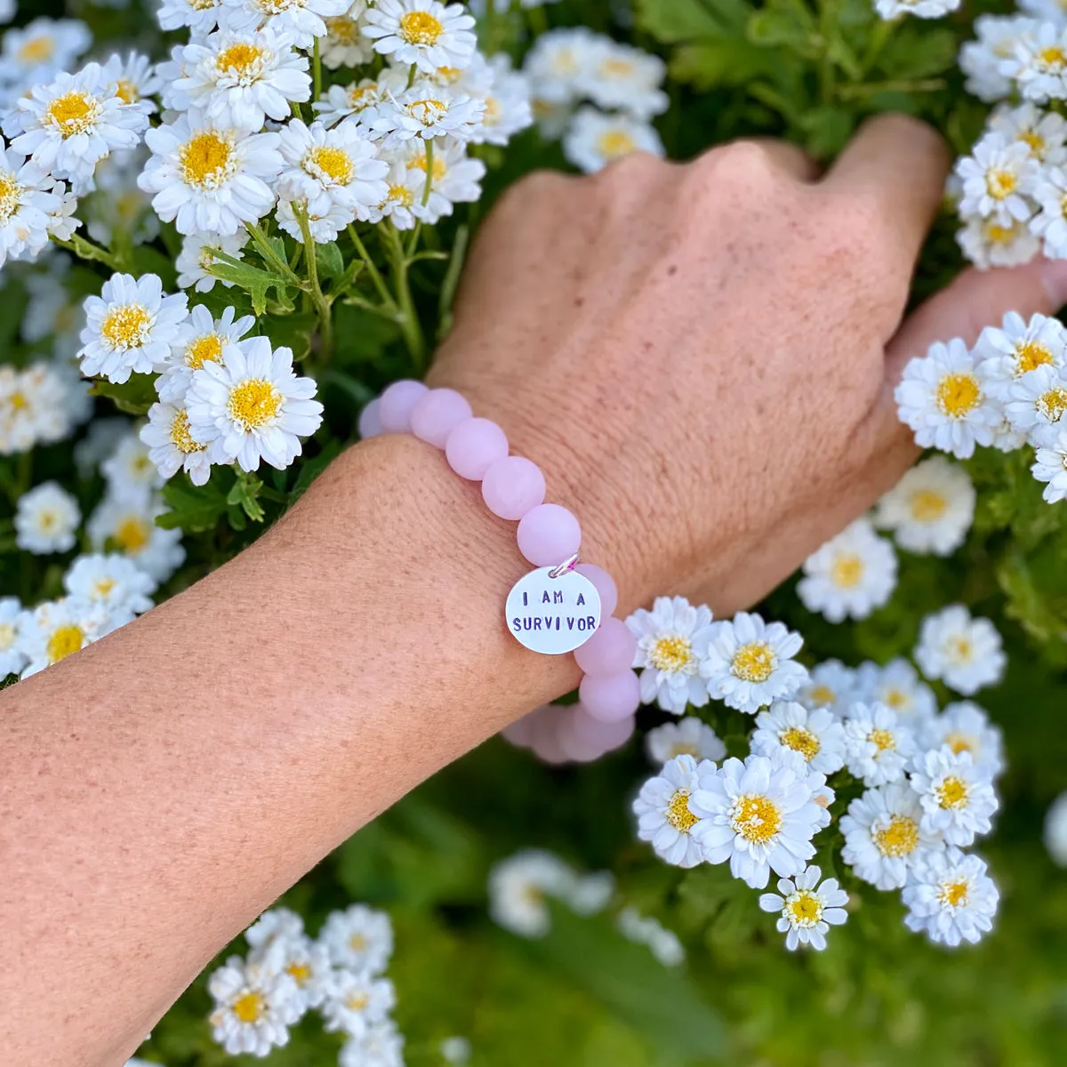 I am a Survivor - Affirmation Bracelet with Rose Quartz