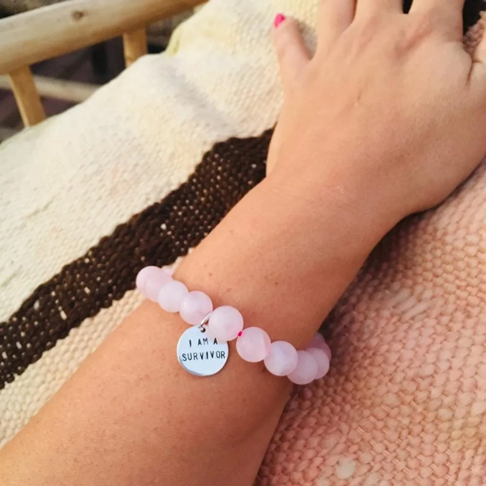 I am a Survivor - Affirmation Bracelet with Rose Quartz