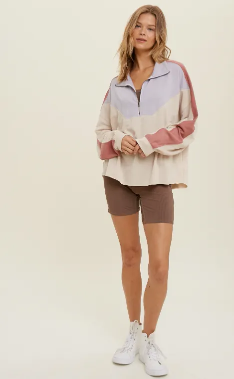 Isabella Colorblock Terry Knit Half-Zip Pullover