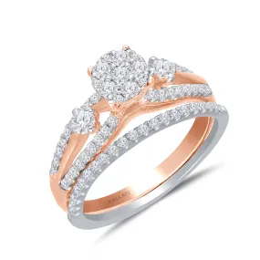 Kallati Eternal Round Cluster Diamond Ring in 14K Rose Gold with matching 14K White Gold Diamond Band