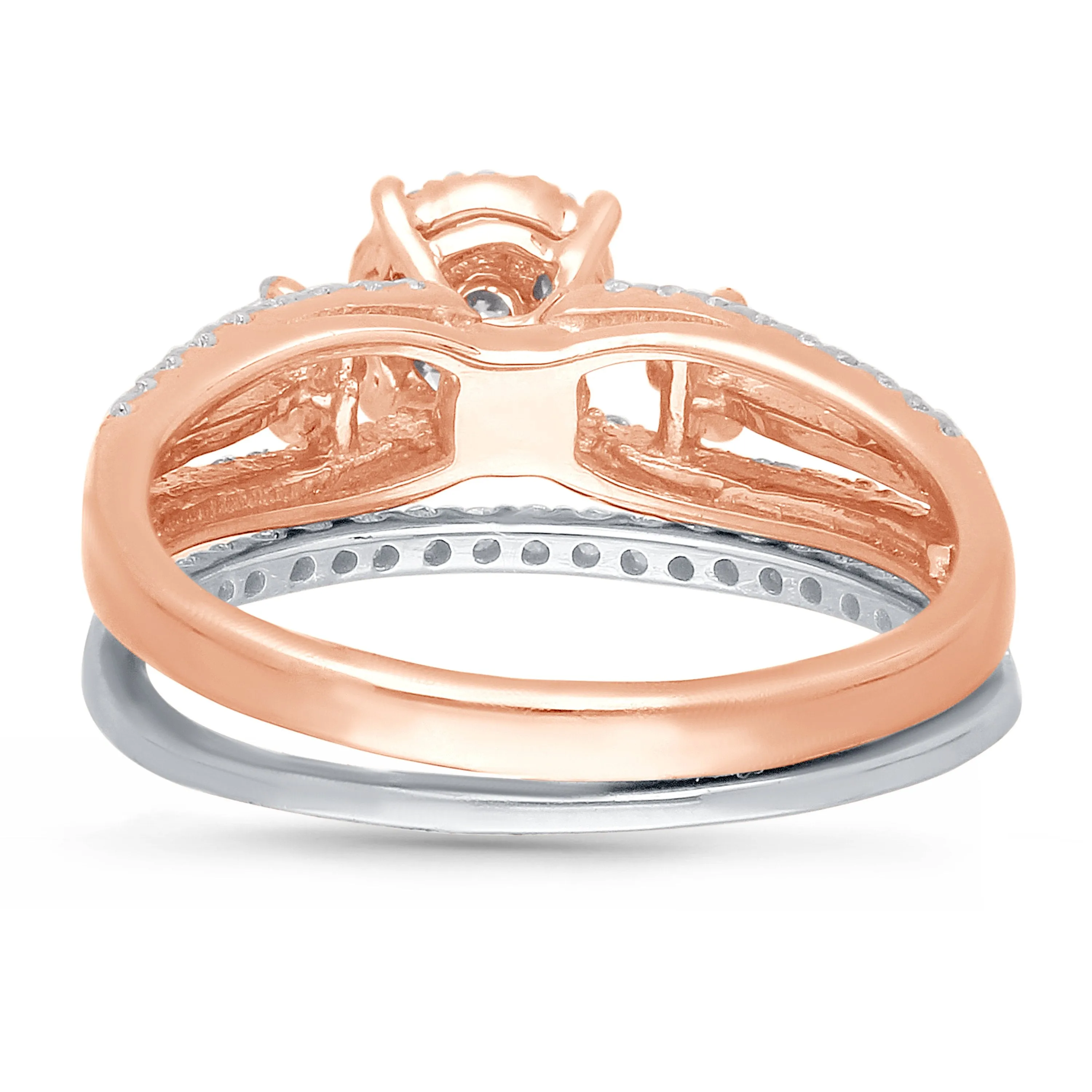 Kallati Eternal Round Cluster Diamond Ring in 14K Rose Gold with matching 14K White Gold Diamond Band