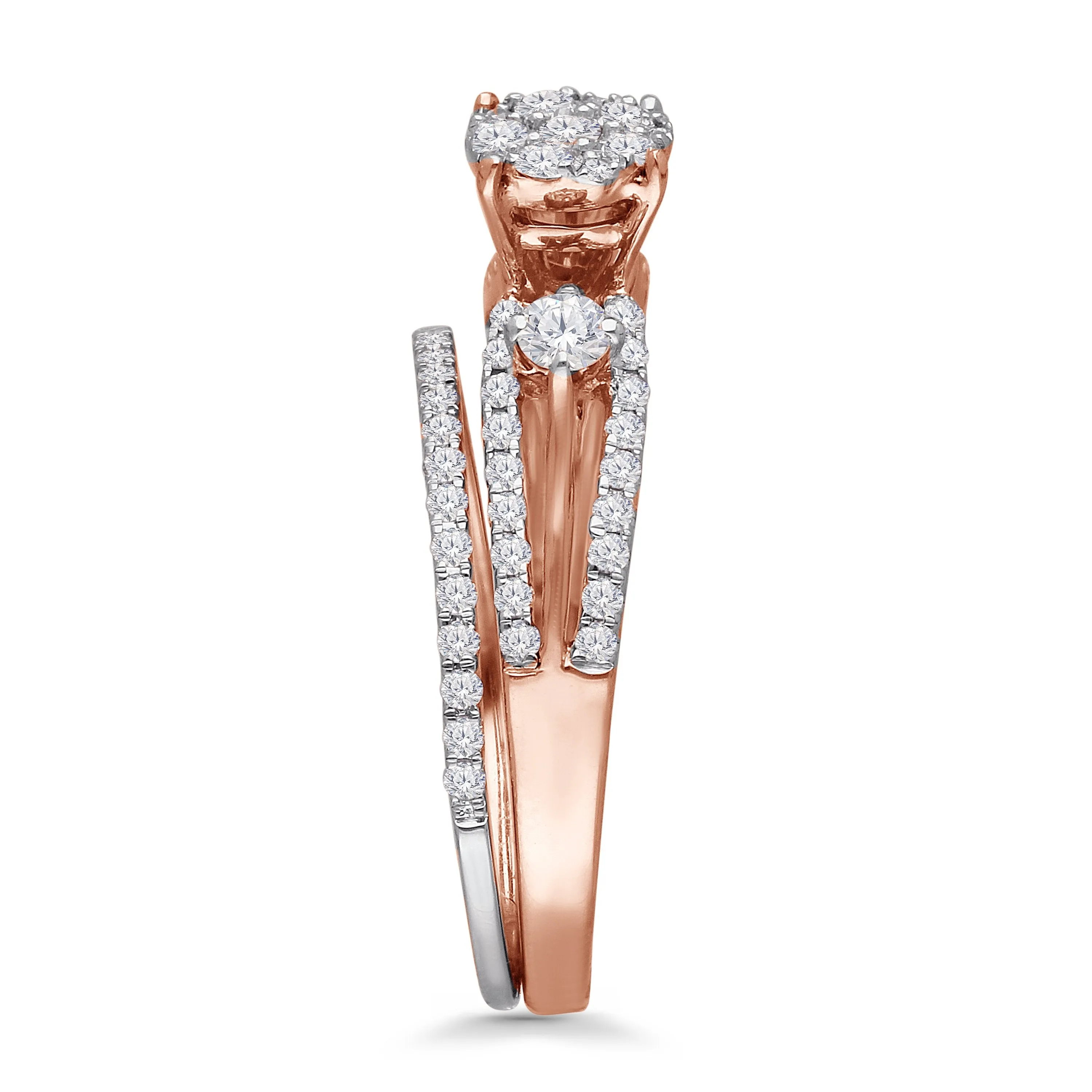 Kallati Eternal Round Cluster Diamond Ring in 14K Rose Gold with matching 14K White Gold Diamond Band