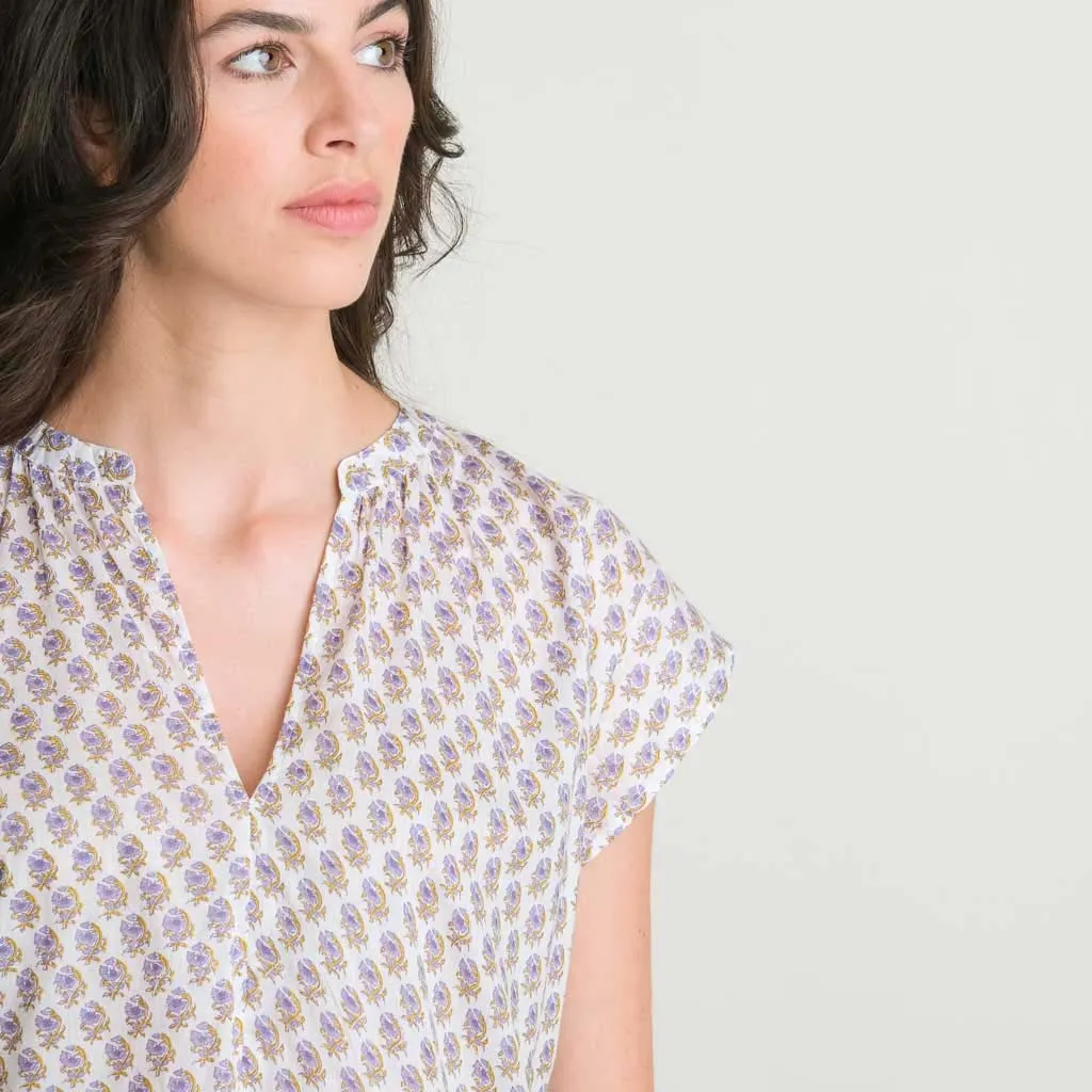 Kyra Cotton Relaxed Blouse | Lilac Flower