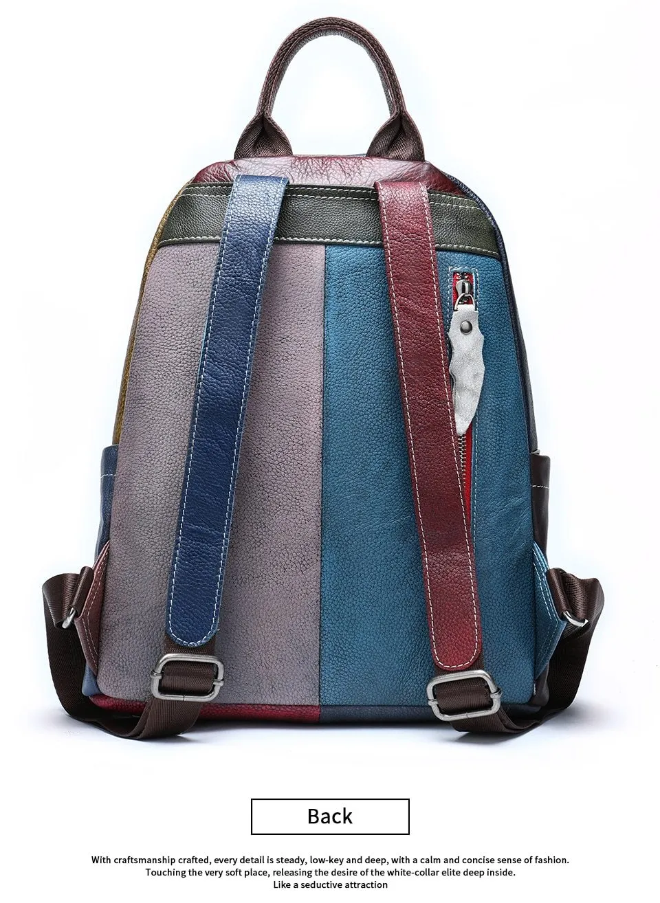 Large Colorful Green Yellow Blue and Red Pattern Genuine Leather Backpack