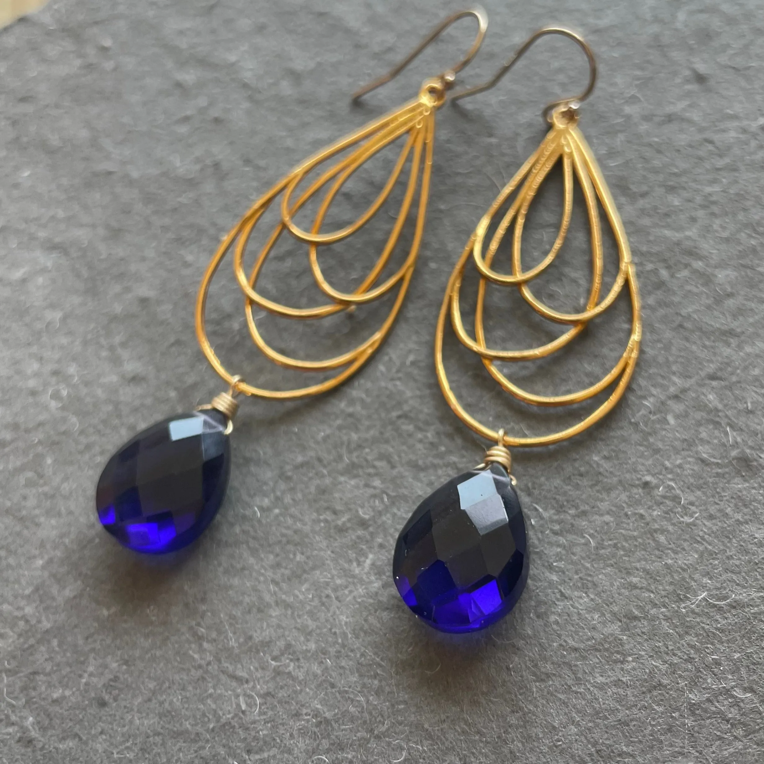 Layered Teardrop Chandelier earrings, Deep Sapphire Blue