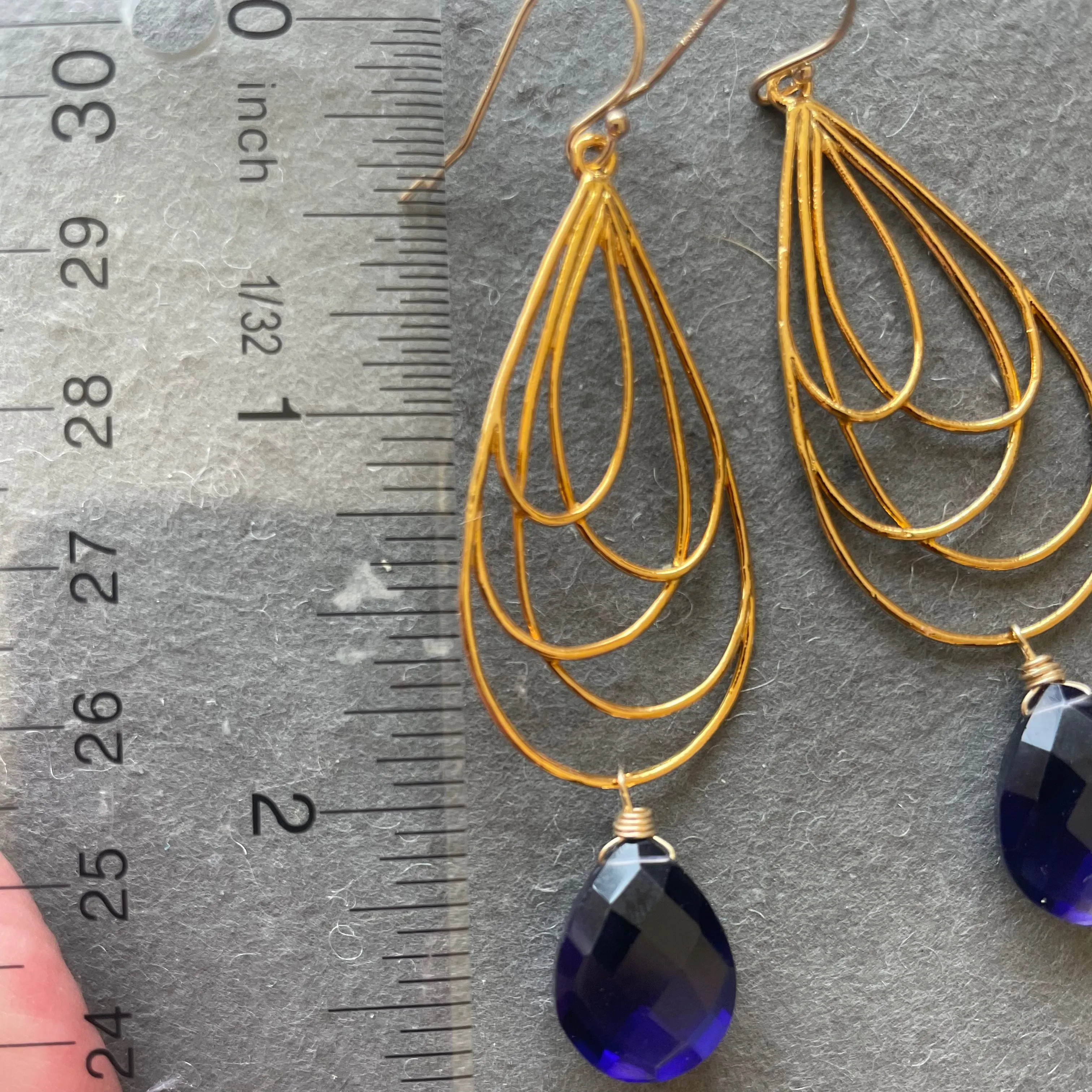 Layered Teardrop Chandelier earrings, Deep Sapphire Blue