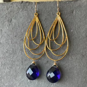 Layered Teardrop Chandelier earrings, Deep Sapphire Blue