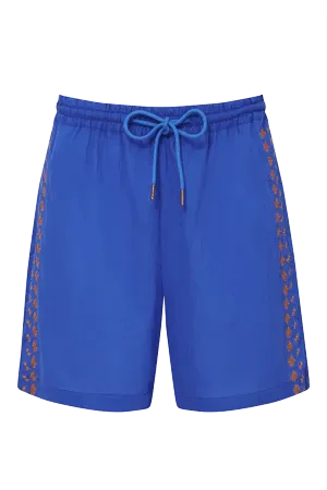 Leah Women's Organic Cotton Embroidered Shorts | Sapphire Blue