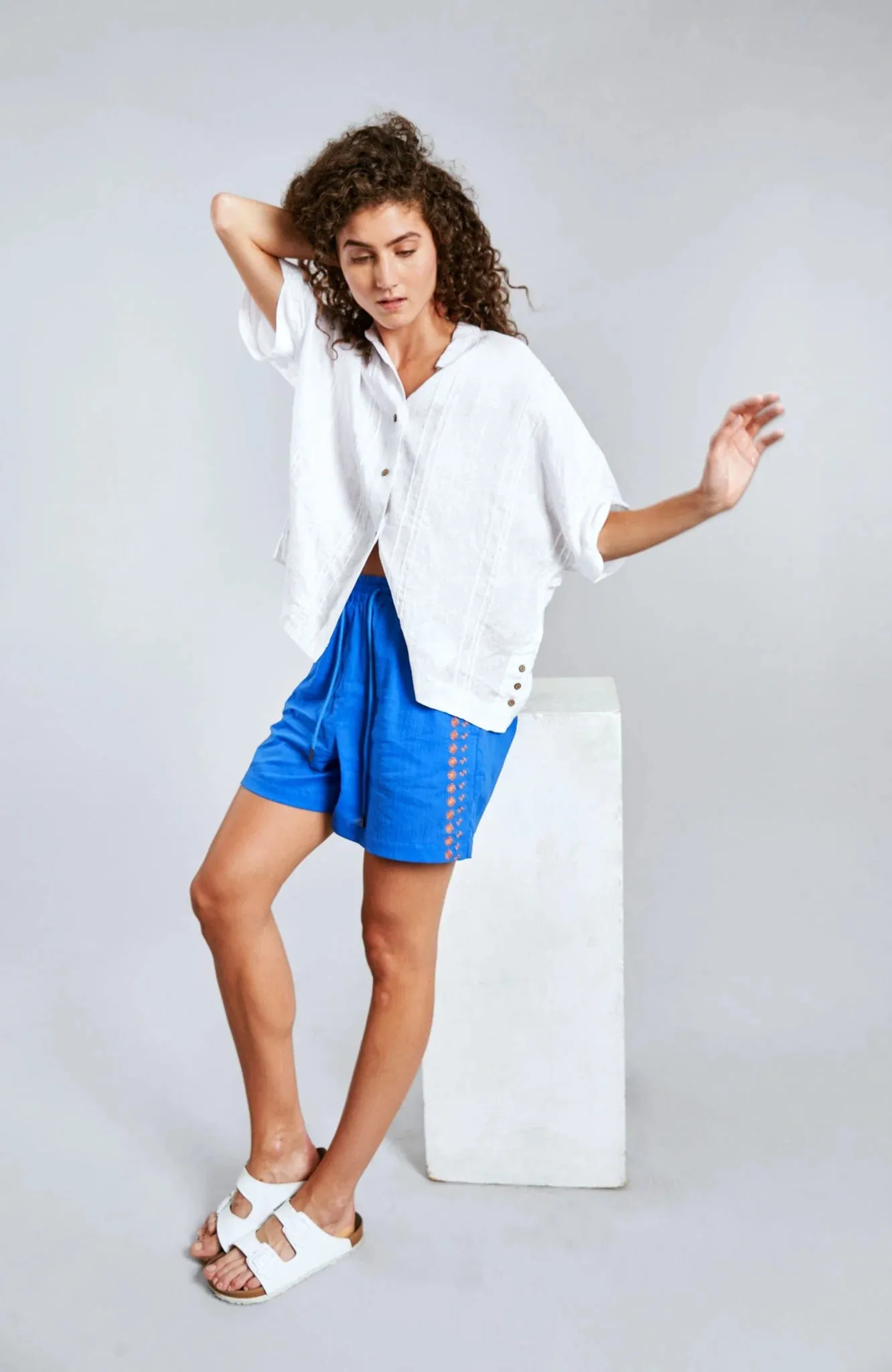 Leah Women's Organic Cotton Embroidered Shorts | Sapphire Blue