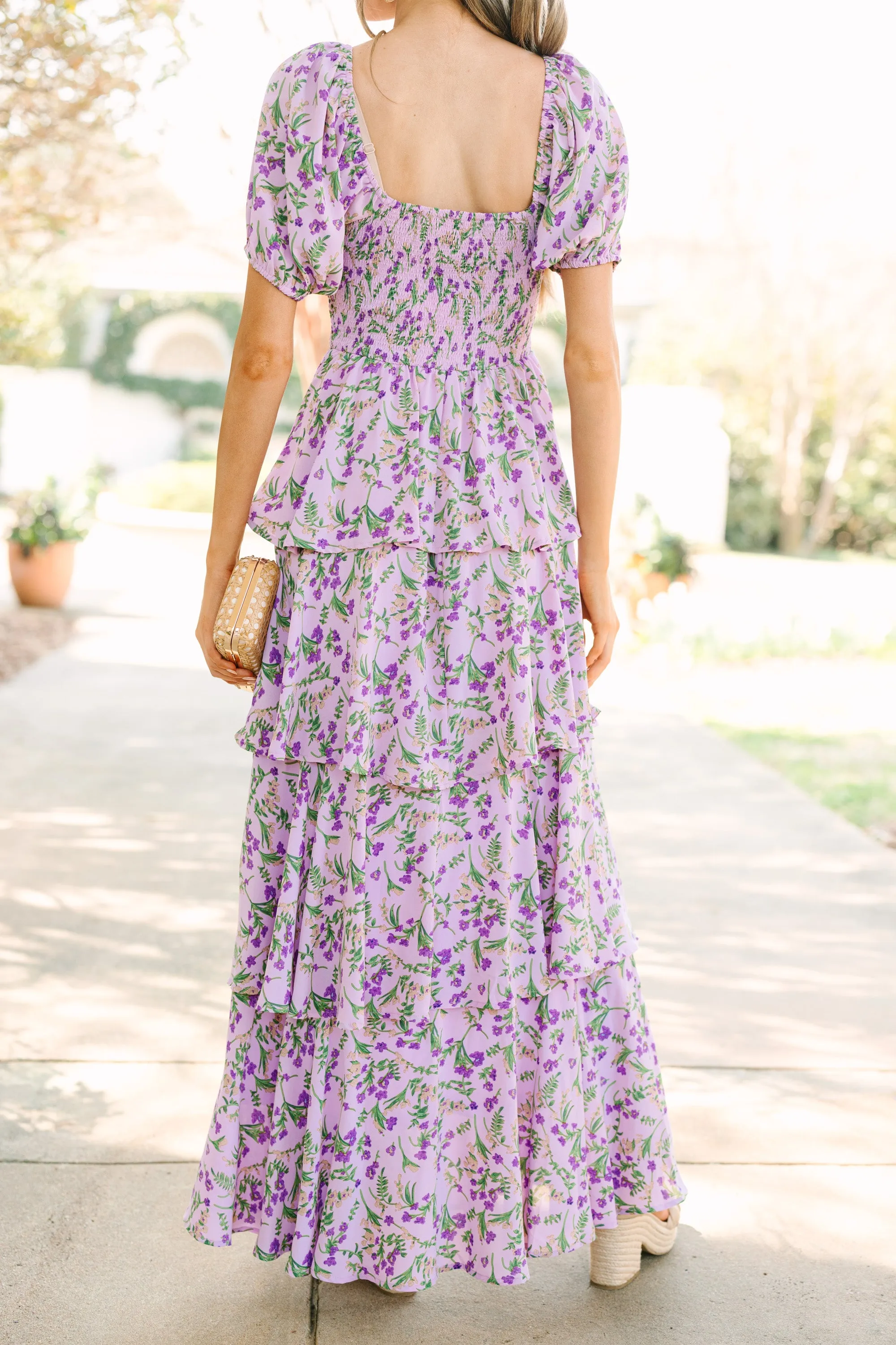 Let's Go Back Lavender Purple Floral Maxi Dress