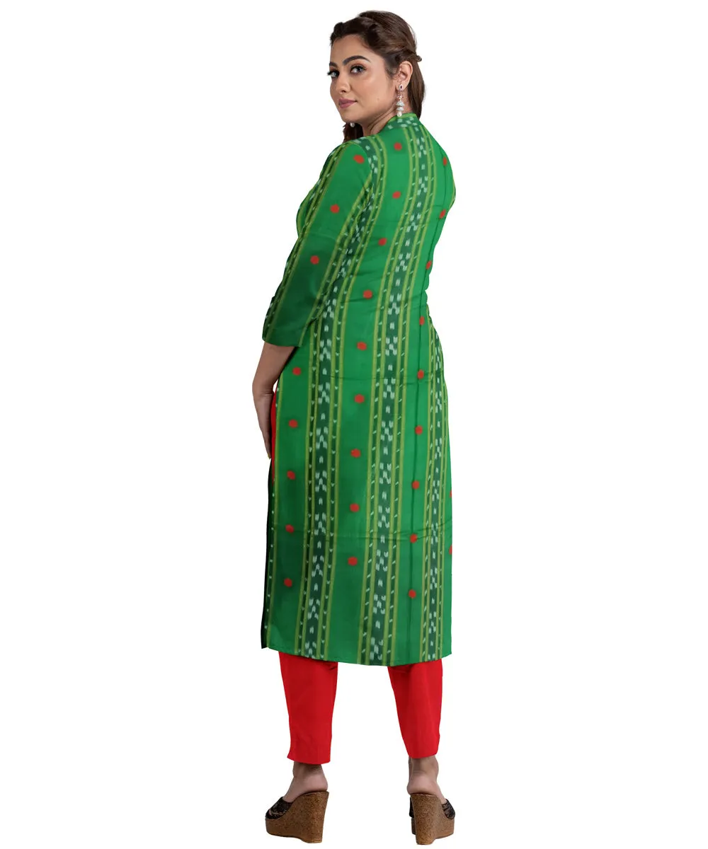 Light green orange handwoven cotton nuapatna dress material