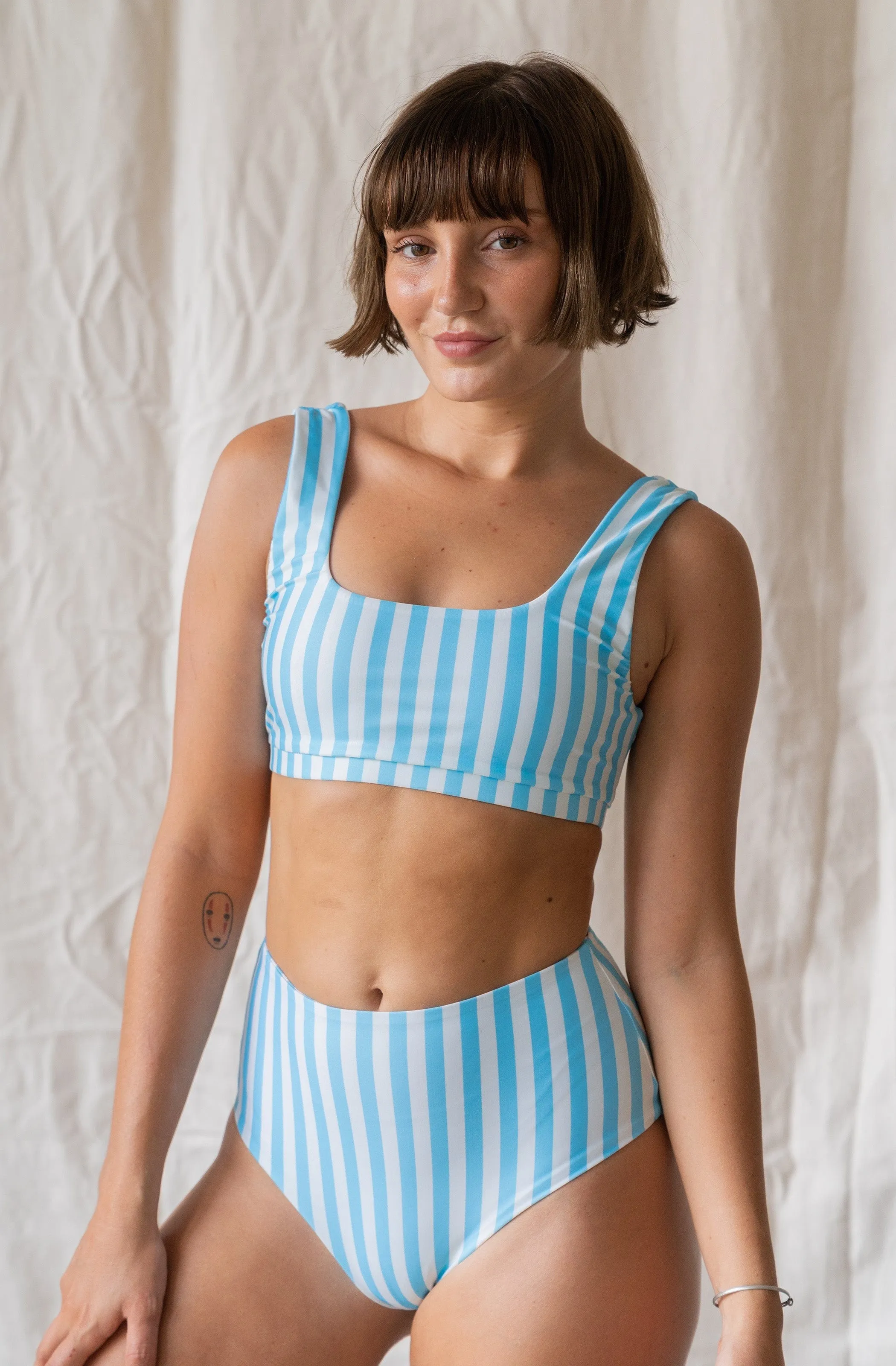 Lucky ECONYL Bikini Bottom | Powder Blue Stripe