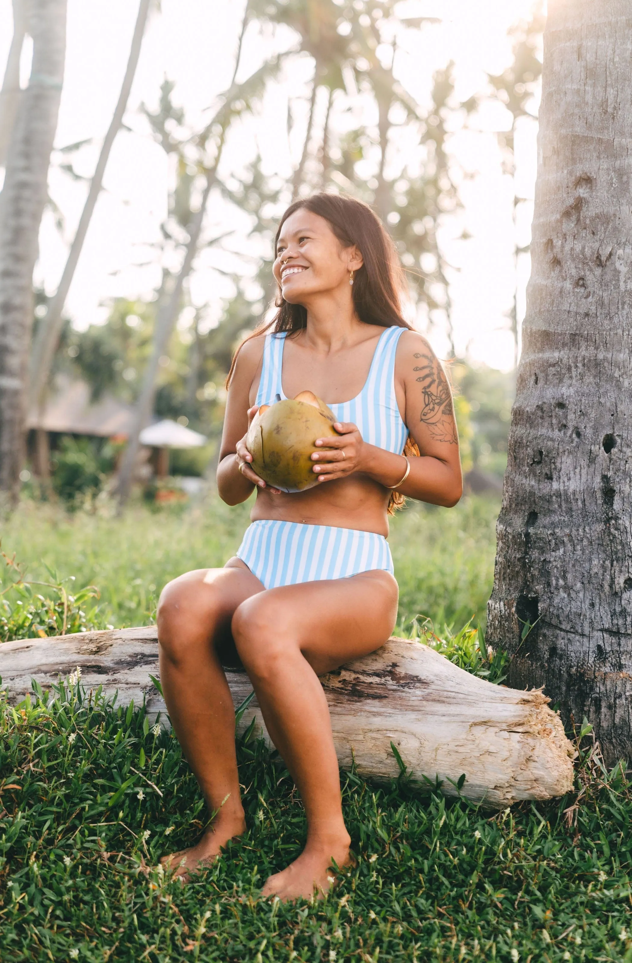 Lucky ECONYL Bikini Bottom | Powder Blue Stripe