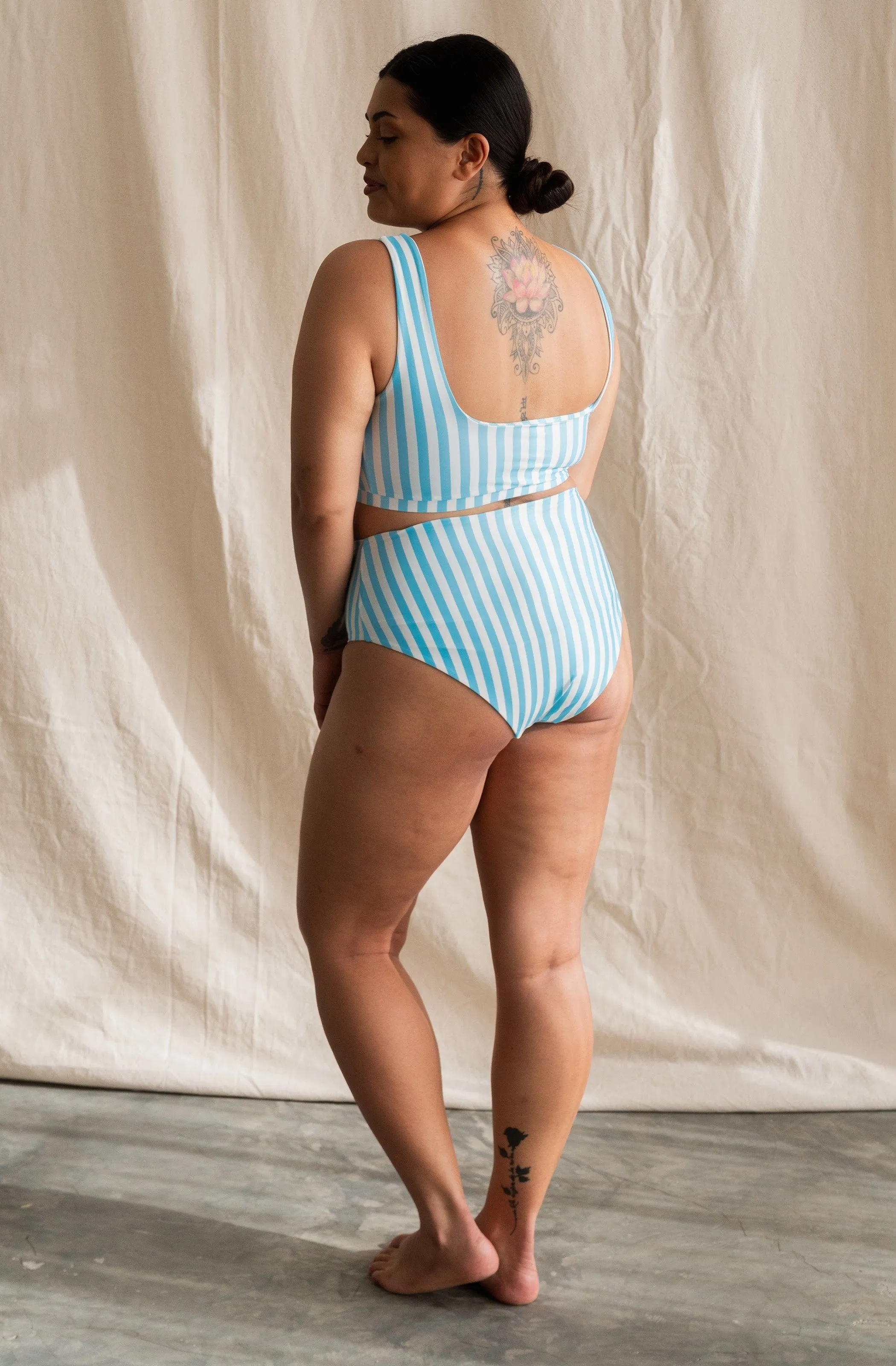 Lucky ECONYL Bikini Bottom | Powder Blue Stripe