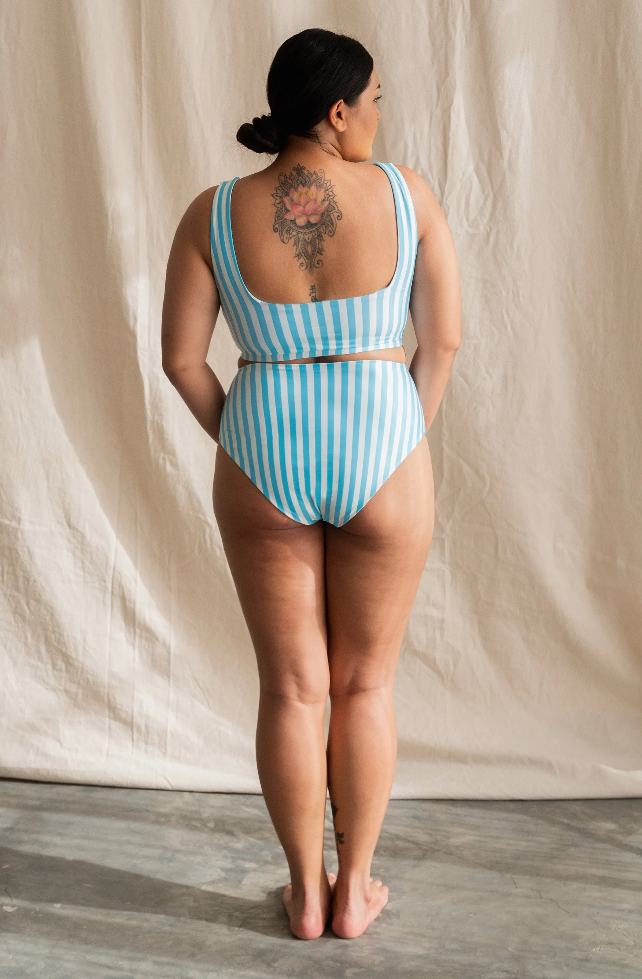 Lucky ECONYL Bikini Bottom | Powder Blue Stripe