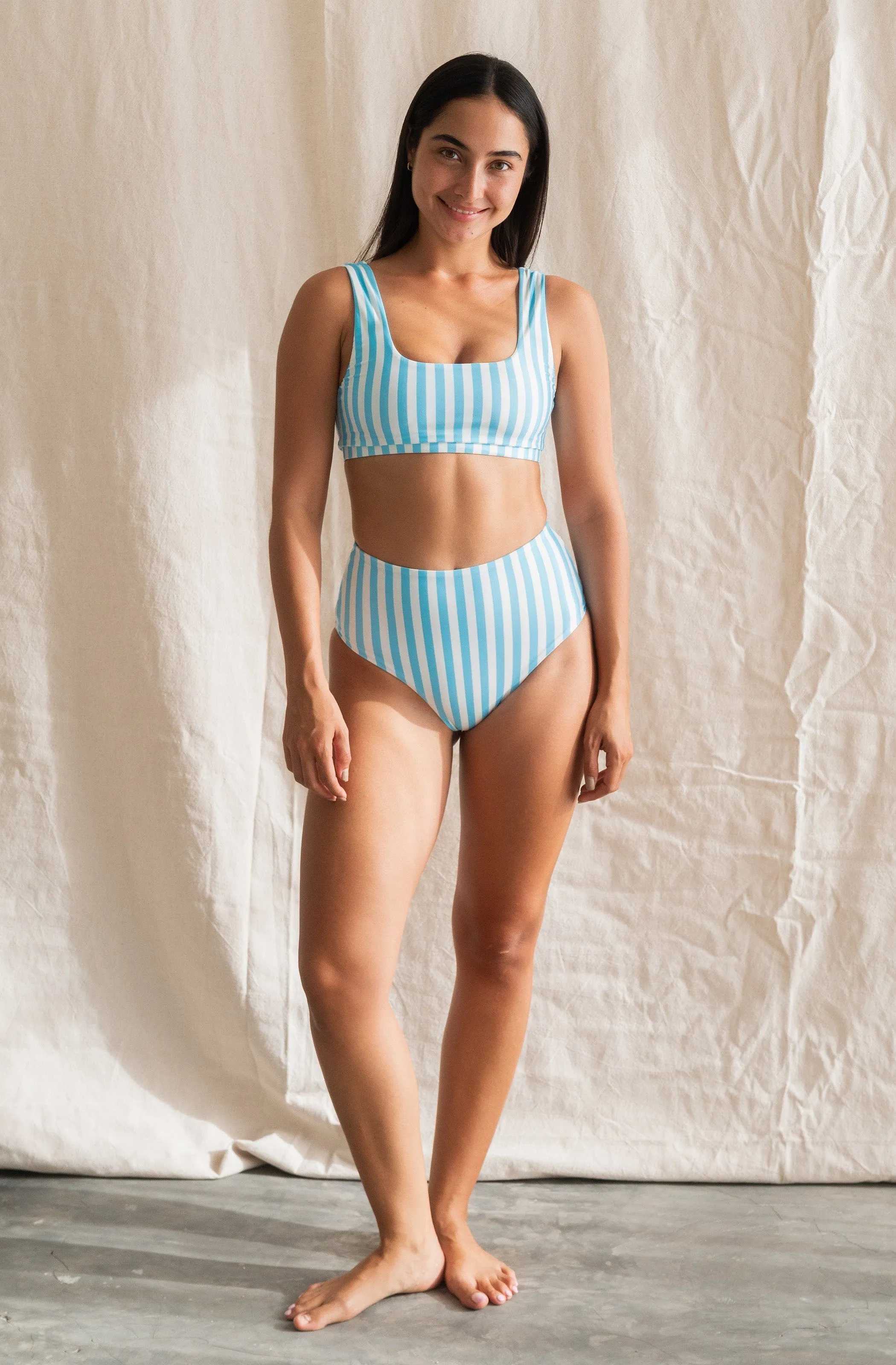 Lucky ECONYL Bikini Bottom | Powder Blue Stripe