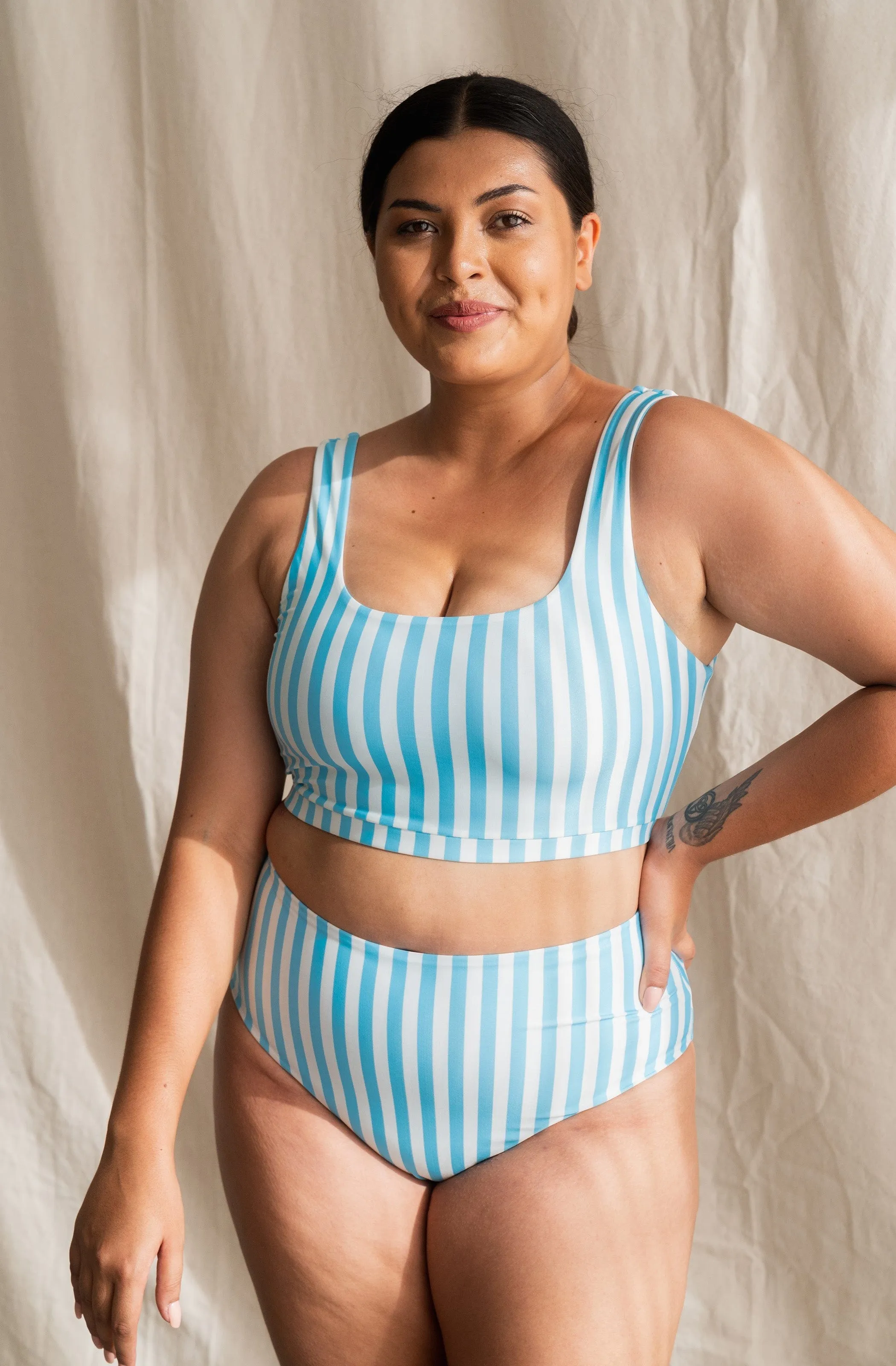 Lucky ECONYL Bikini Bottom | Powder Blue Stripe