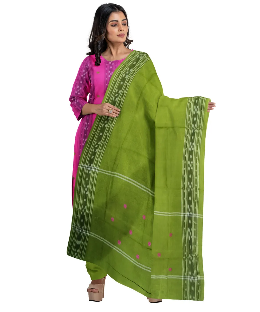 Magenta olive handwoven cotton nuapatna dress material