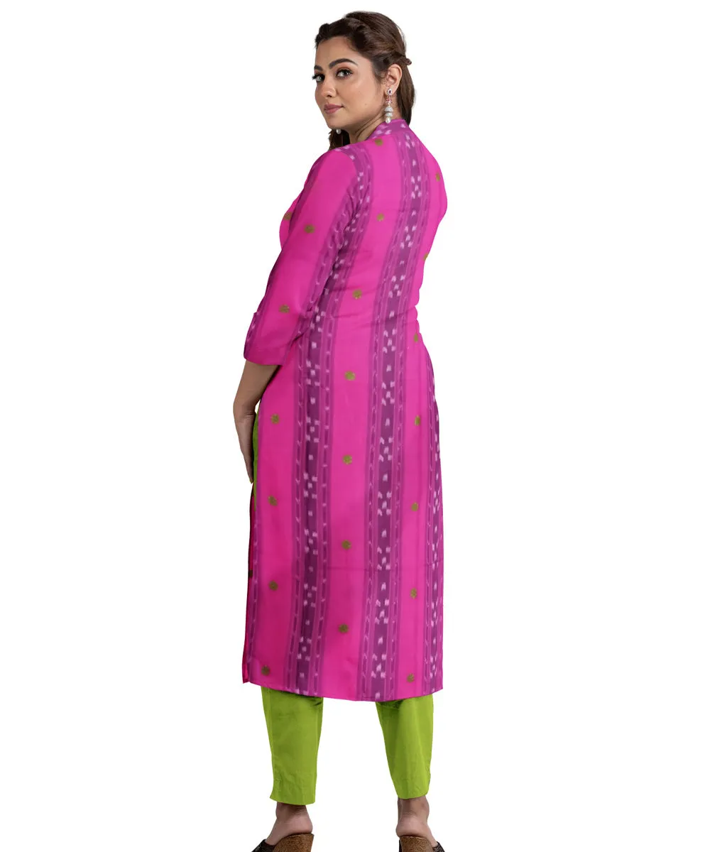 Magenta olive handwoven cotton nuapatna dress material